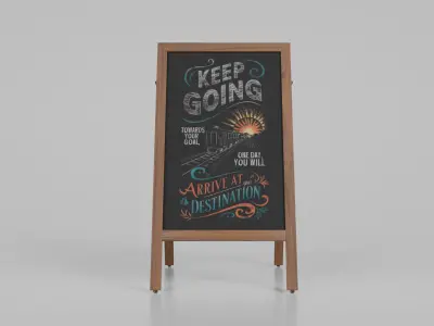 Customizable Sidewalk Wooden A-Frame Chalkboard Sign Low-poly 3D model