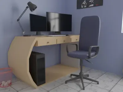 Bedroom room with bed and desk 3D model buy
