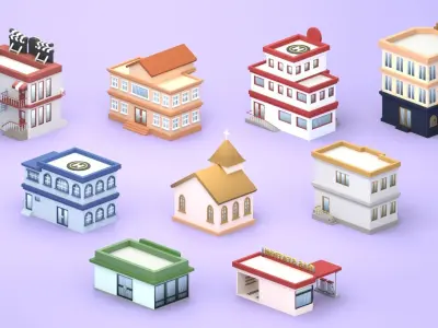 Cartoon Low Poly Building Pack Set2 Low-poly 3D model