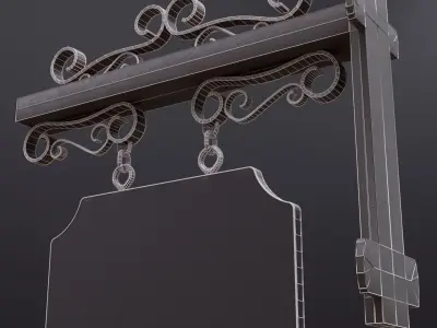 Signboard 4 metal sign hanging on wall Low-poly 3D model