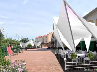 Tent model with tables and chairs 3D model