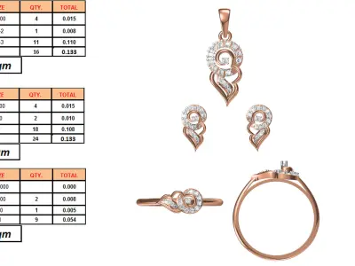 Light wt Ring Earrings Pendant set 3dm stl 1-render details 3D print model 32