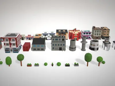 Buildings city with and trees 3D model
