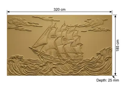 Modern Nautical Relief Panel Wall Decor Set STL Mural CNC 346 3D model