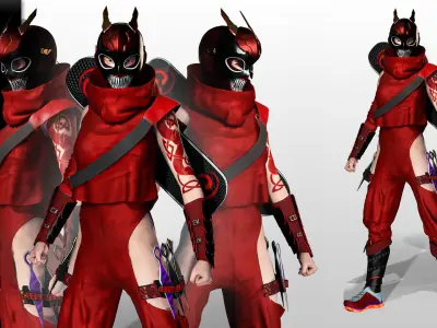 Kuro Oni Stylized Sci Fi Ninja Assassin Game Ready Character Low-poly 3D model
