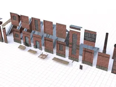 Modular Old Industrial Building Asset Low-poly 3D model