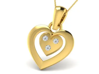Pendants Collection gold heart pendant with two diamonds 3D print model