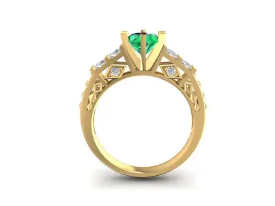 Luxury Emerald Center Diamond Ring for Women Jewelry Design 2332 3D print model