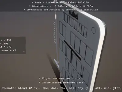 Hinweisschild Kabel 200x140mm Low-poly 3D model