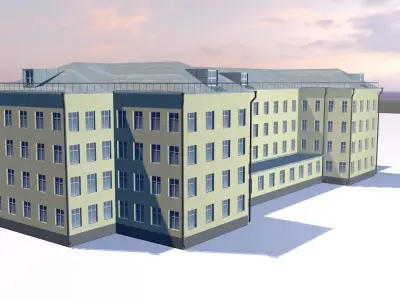 School building with sun behind it 3D model