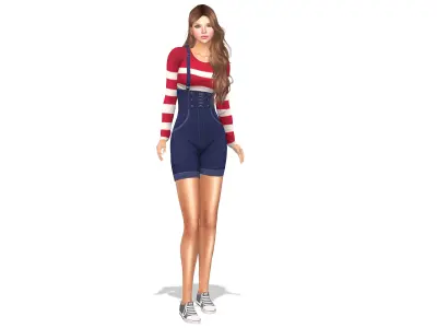 Denim Overalls Shorts and T-Shirt Low-poly 3D model
