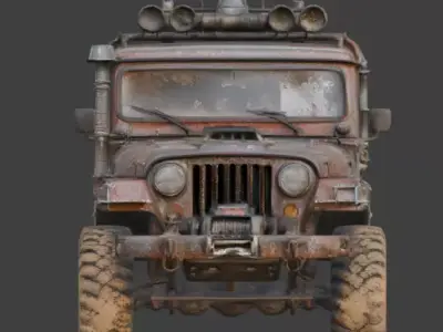 Damaged Post Apocalyptic Off Road Jeep 3D Model V06 Low-poly 3D model