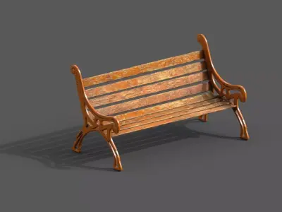 Old Street Bench Low-poly 3D model