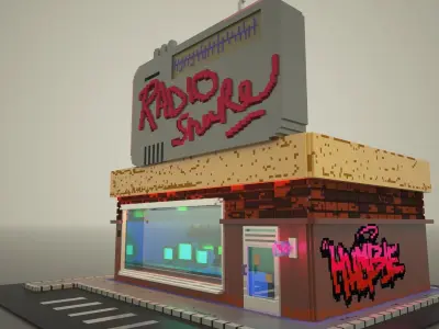 3D Voxel model of a retro radio station Low-poly 3D model