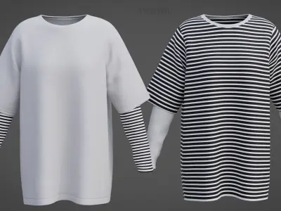 Punk Oversized Stripes Shirt - Harajuku Long Sleeves T-shirt  3D model