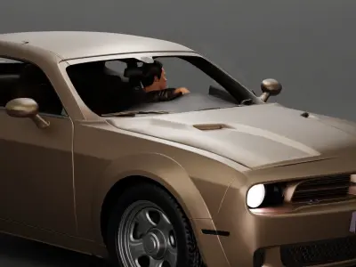 Man in a leather jacket sitting on the car closing the car door 3D print model