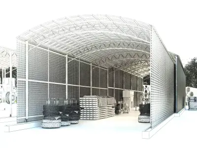 Industrial-style warehouse Low-poly 3D model