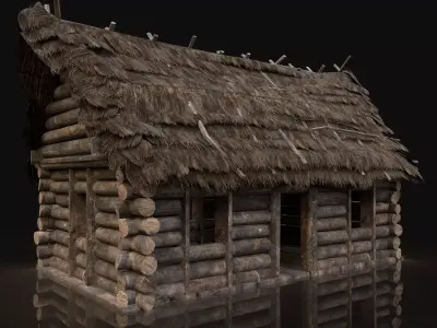 AAA Next Gen Generic Thatched Log House Cottage Hut Low-poly 3D model