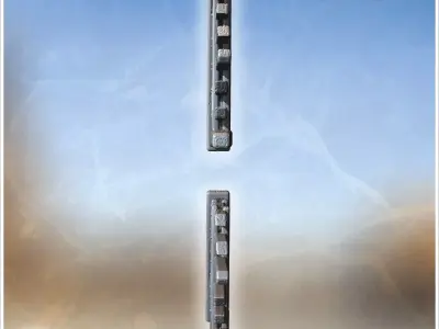 Two wooden fences with vertical bars and uneven tops supported b 3D print model