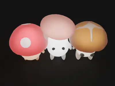 Indirect lighting for three mushroom brothers 3D model