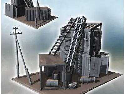Reinforced structures made of stacked containers with metal ladd 3D print model