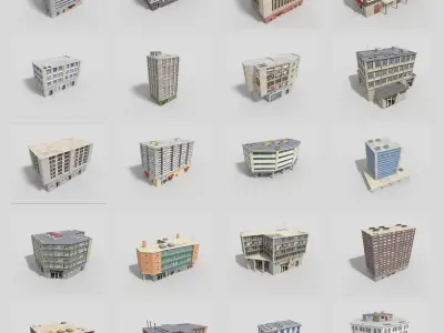 20 city building collection Low-poly 3D model