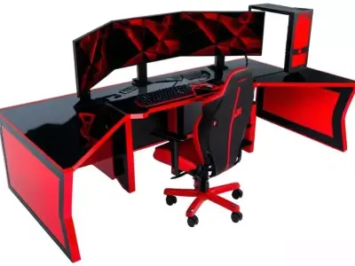 Elite 3D Model for Rendering GamingSetup with TripleScreens Low-poly 3D model