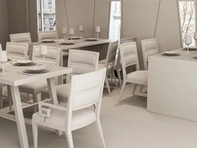 Restaurant dining room with chairs and wooden walls 3D model