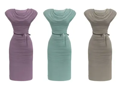 Drapped Cowl Dress With Belt Low-poly 3D model