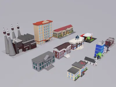 Cartoon City Buildings Pack Low-poly 3D model
