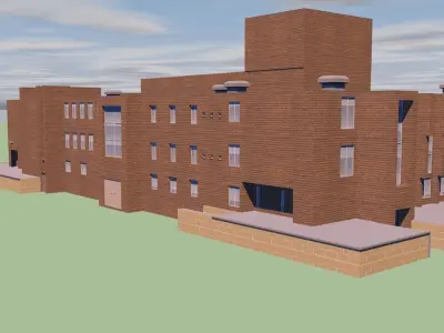University brick building in middle of field Low-poly 3D model