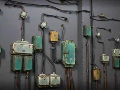 Vintage Street Fuse Boxes Modular Kit Low-poly 3D model