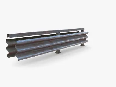 Tileable double sided traffic barrier guardrail V1 weathered Low-poly 3D model