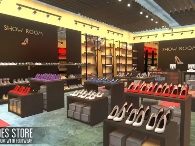 Shoes store - showroom with footwear Low-poly 3D model