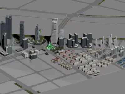 Curved Glass Skyscraper with Terraced Asian Garden Podium 3D model