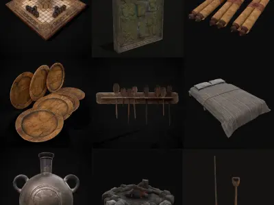 100 High Quality Medieval Props Two 3D Model Pack