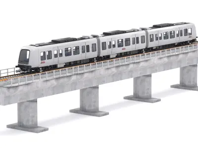 Hitachi Rail Driverless Metro Copenhagen with Railway Bridge 3D model