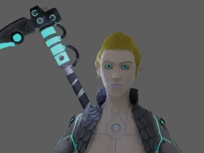 CYBORG gun with lights Low-poly 3D model