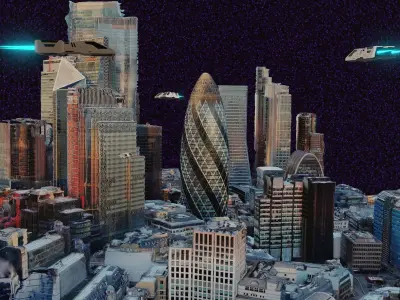 LONDON Cyber City night Low-poly 3D model Low-poly 3D model Low-poly 3D model