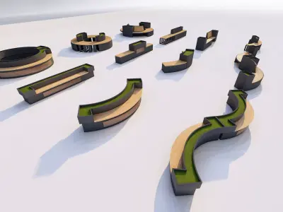 Urban Park Planter Bench Kit Low-poly 3D model