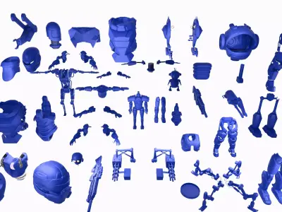 60 Robot Parts Kit - Build Your Own Sci-Fi Bot Low-poly 3D model