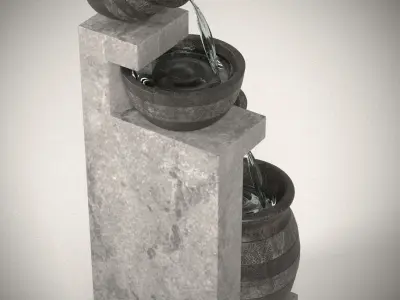 Rustic Garden Fountain with Flowing Water 3D model