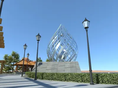 Realistic plaza  sculptural building  animated scene 3D model