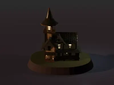 Abandoned Witch Tower  Cozy Spooky Low Poly Diorama 3D model