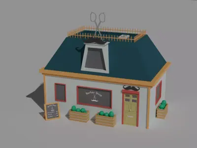 Low Poly Barber Shop Low-poly 3D model