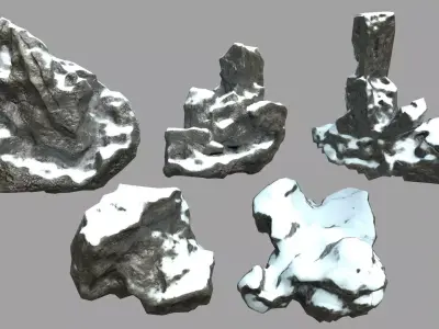 Rock Set with snow Low-poly 3D model