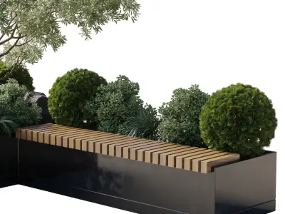 Urban Environment Urban Furniture Green Benches  3D model