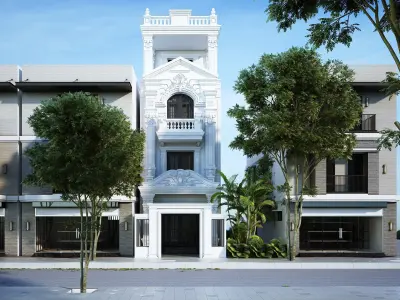 Classic House Exterior 3d Scene V-ray rendering 3D model