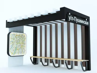 Low-Poly 3D model way to design public bus stop Low-poly 3D model