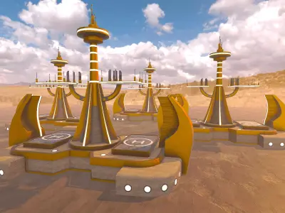 SciFi Desert Helioport Low-poly 3D model